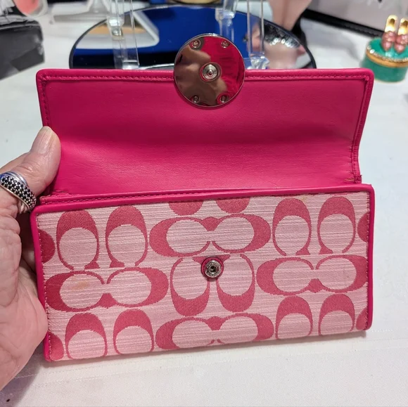 Coach Alexandra Slim Envelope Pink Signature Wallet Canvas And Leather - Picture 9 of 17